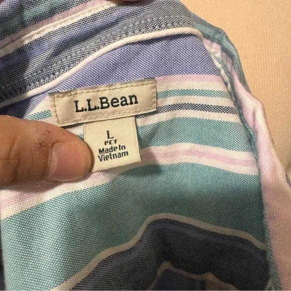 L.L. Bean women’s  Striped Shirt - Purple, Green, and Gray LP - Picture 6 of 7